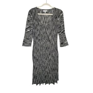 Dressbarn Women's L Marled Black White Knit Fit Flare Sweater Dress 3/4 Sleeve